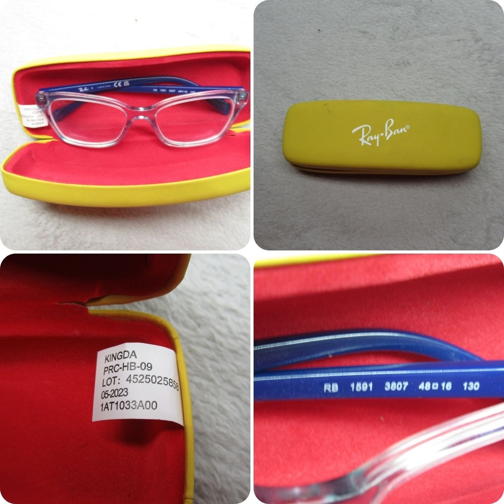 Ray Ban RB 1591 3807 Eyeglasses Frames 48-16-130 Blue‎ Transparent w/ Case